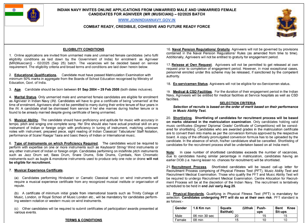 Indian Navy Agniveer Bharti 2025 Indian Navy Agniveer Bharti 2025